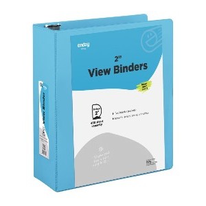 Enday 2" 3D-Ring View Binder With 2-Pockets, Light Blue