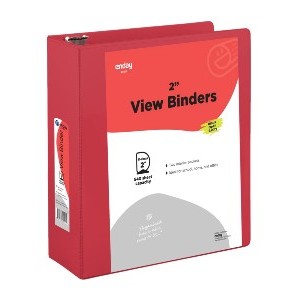 Enday 2" 3D-Ring View Binder With 2-Pockets, Red