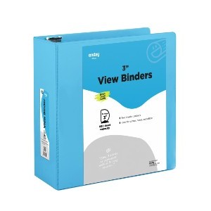 Enday 3" 3D-Ring View Binder With 2-Pockets, Light Blue