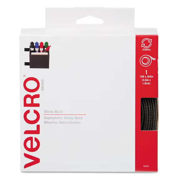 VELCRO Brand STICKY BACK Tape Roll, 3/4" x 15', Black