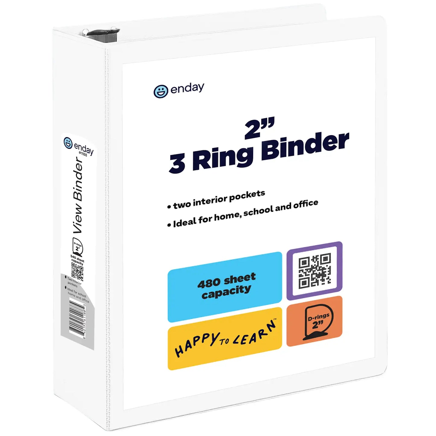 Enday 2″ Slant-D Ring View Binder With 2 Pockets, White