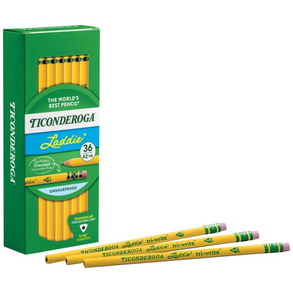 Ticonderoga® Laddie Tri-Write Triangular No. 2 Pencils, Soft, Pack Of 36