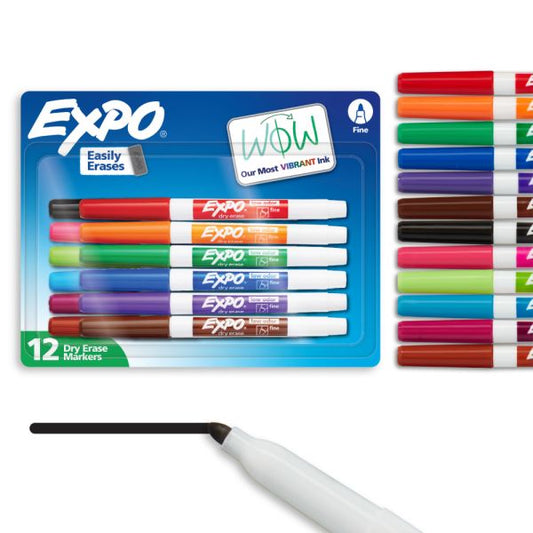 EXPO Low-Odor Dry Erase Markers, Fine Tip, Assorted Colors,