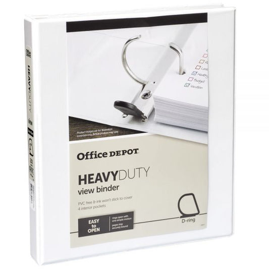 Heavy-Duty View 3-Ring Binder, 1" D-Rings, White