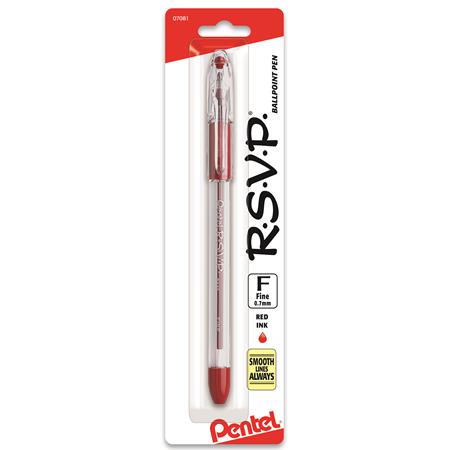 Pentel R.S.V.P. Ballpoint Stick Pens Fine Point Red Each