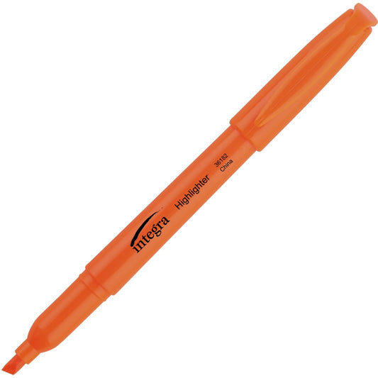 Pen Style Fluorescent Highlighters - Chisel Marker Point Style - Fluorescent Orange - 12 / Dozen