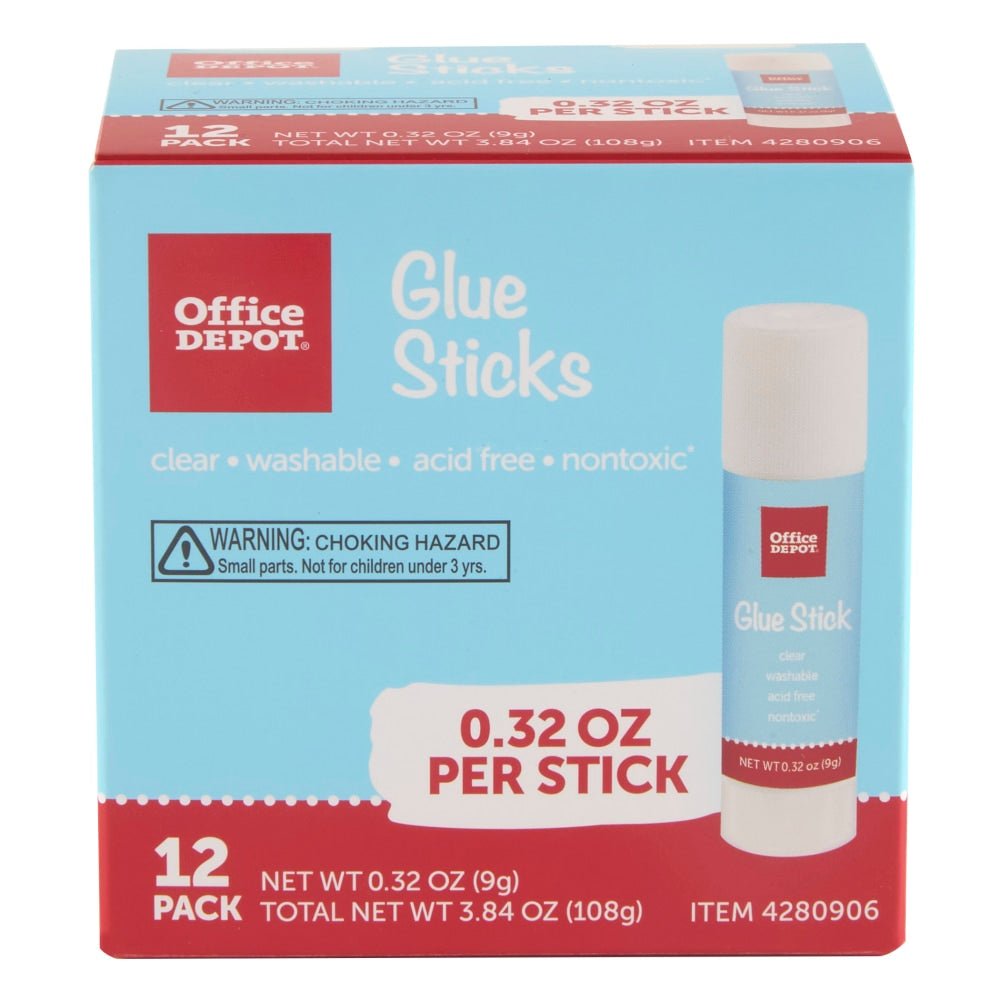 Glue Sticks, 0.32 Oz, Clear, Pack Of 12 Glue Sticks