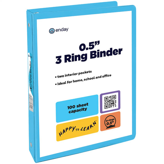 Enday 1/2" 3-Ring View Binder With 2-Pockets, Blue