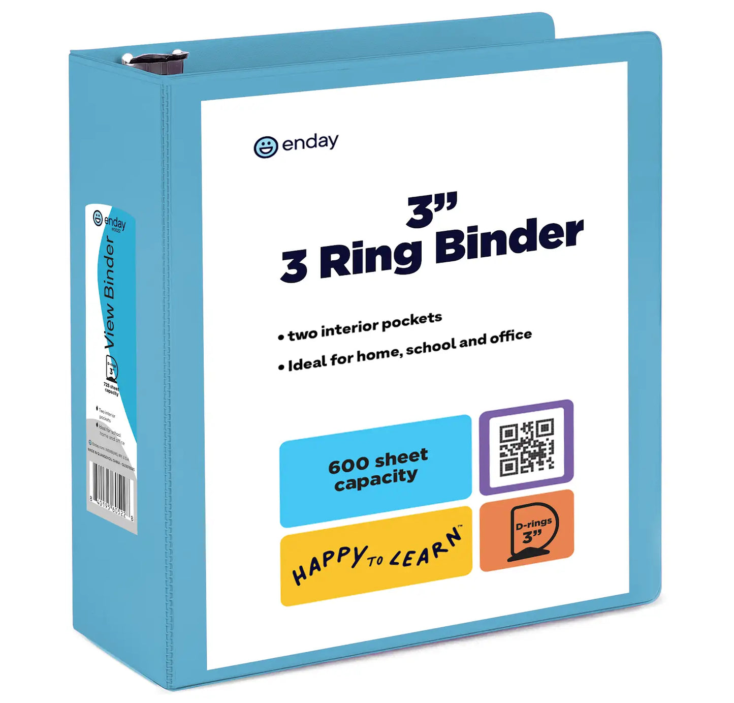 Enday 3″ Slant-D Ring View Binder With 2 Pockets, Light Blue