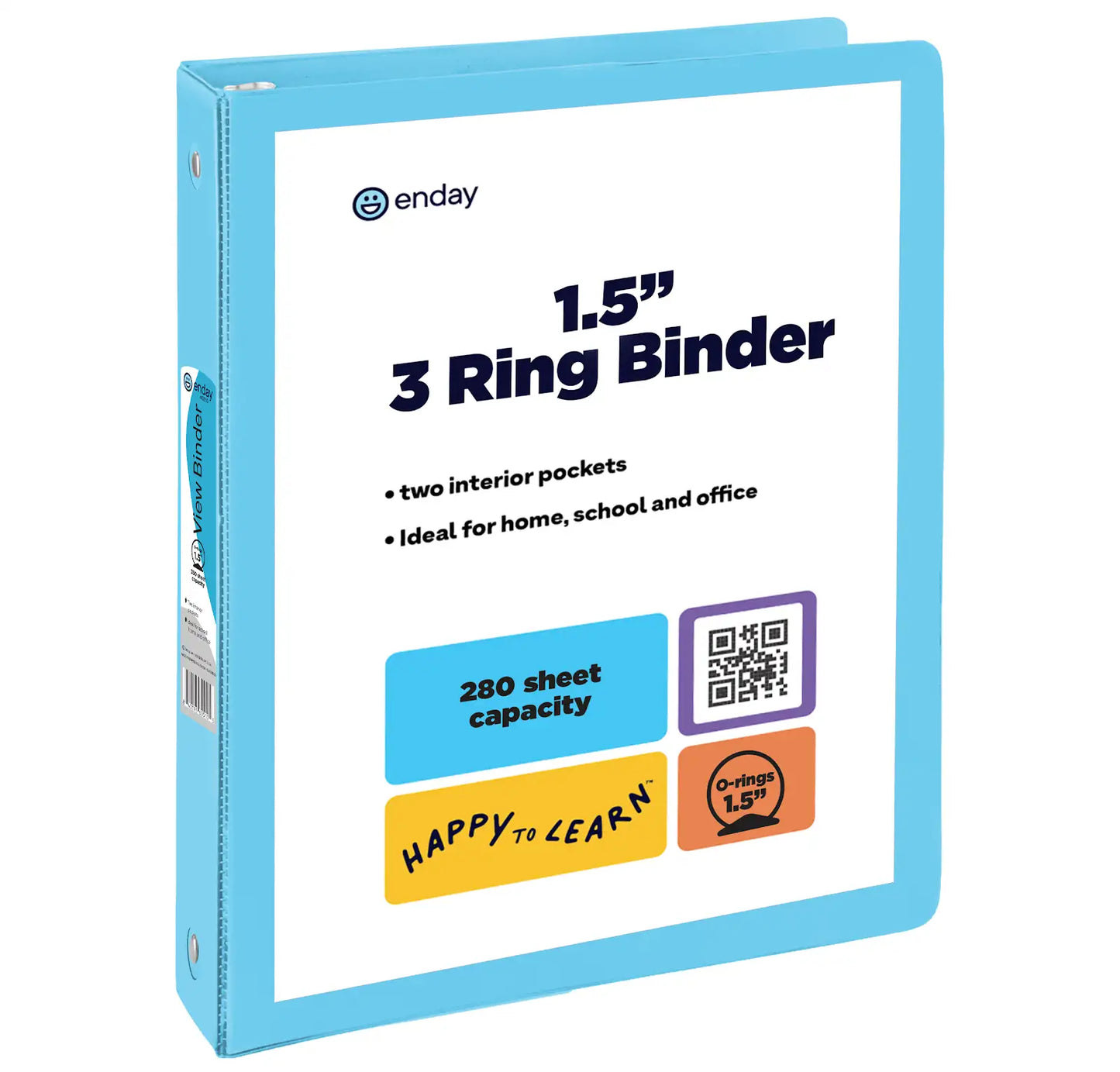 Enday 1-1/2" 3-Ring View Binder With 2-Pockets, Light Blue