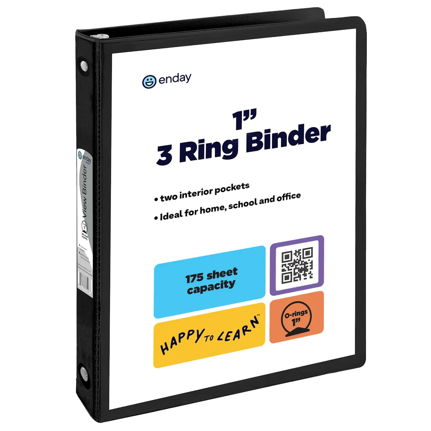Enday 1" 3-Ring View Binder With 2-Pockets, Black