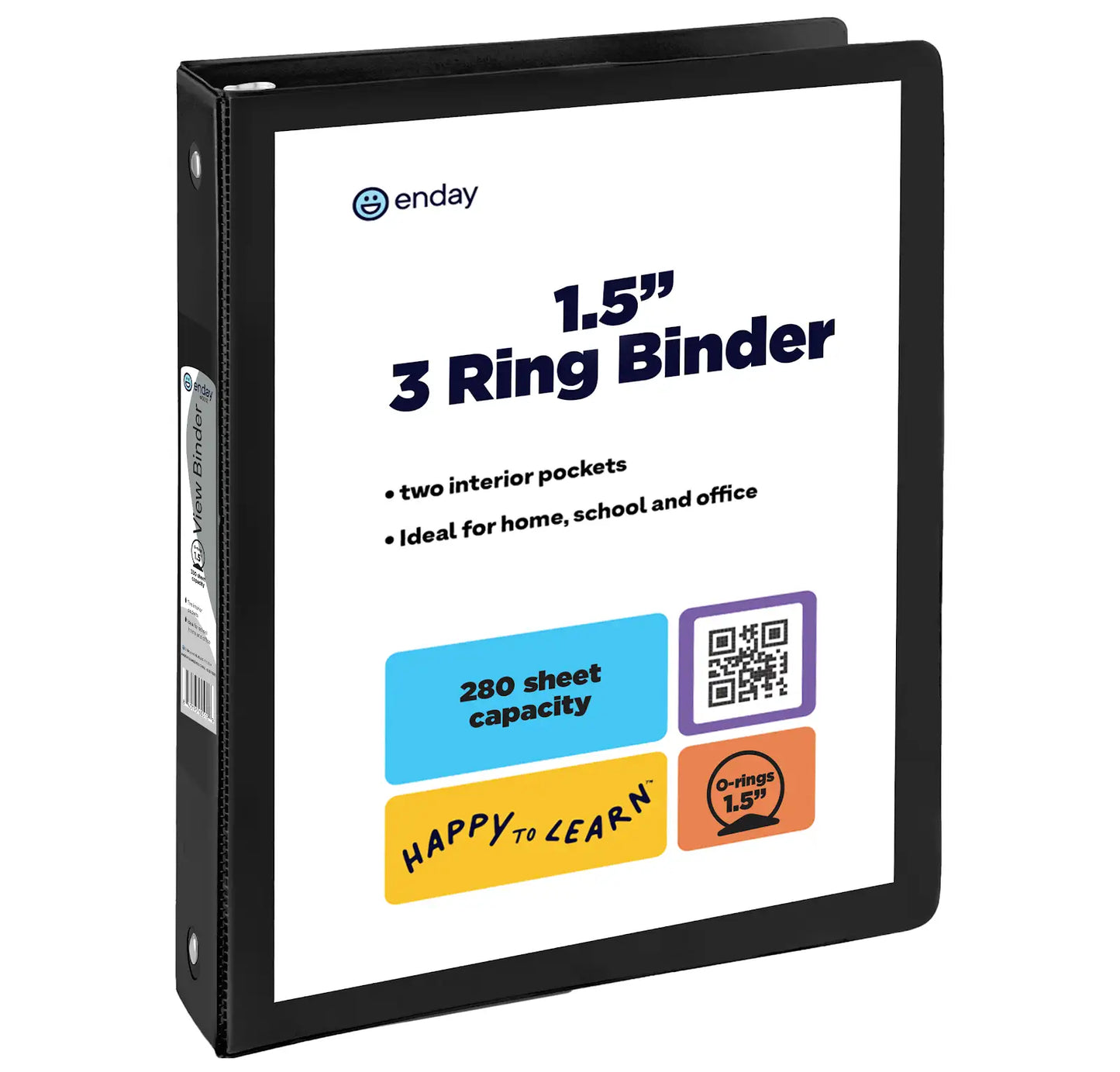 Enday 1-1/2" 3-Ring View Binder With 2-Pockets, Black
