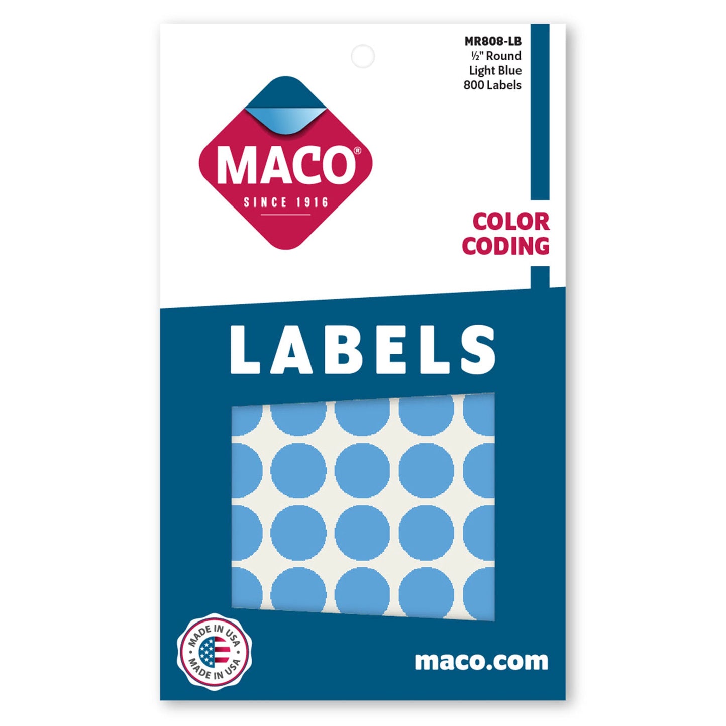 1/2" Dia. Color Coding Labels, Light Blue, 800/Bx