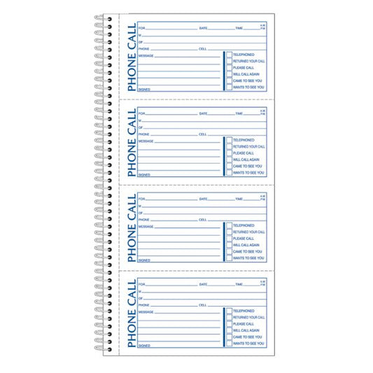 TOPS Phone Message Book, 2-Part, 11" x 5 1/2", 4 Messages Per Page, 100 Pages (100 Sheets), White/Canary