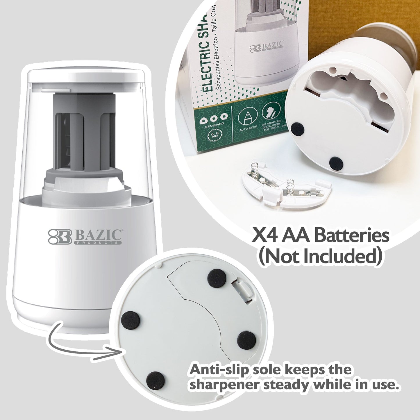 Electric Pencil Sharpener, Auto Stop for No.2/Colored Pencils (6-8mm), AC Adapter/Battery Powered