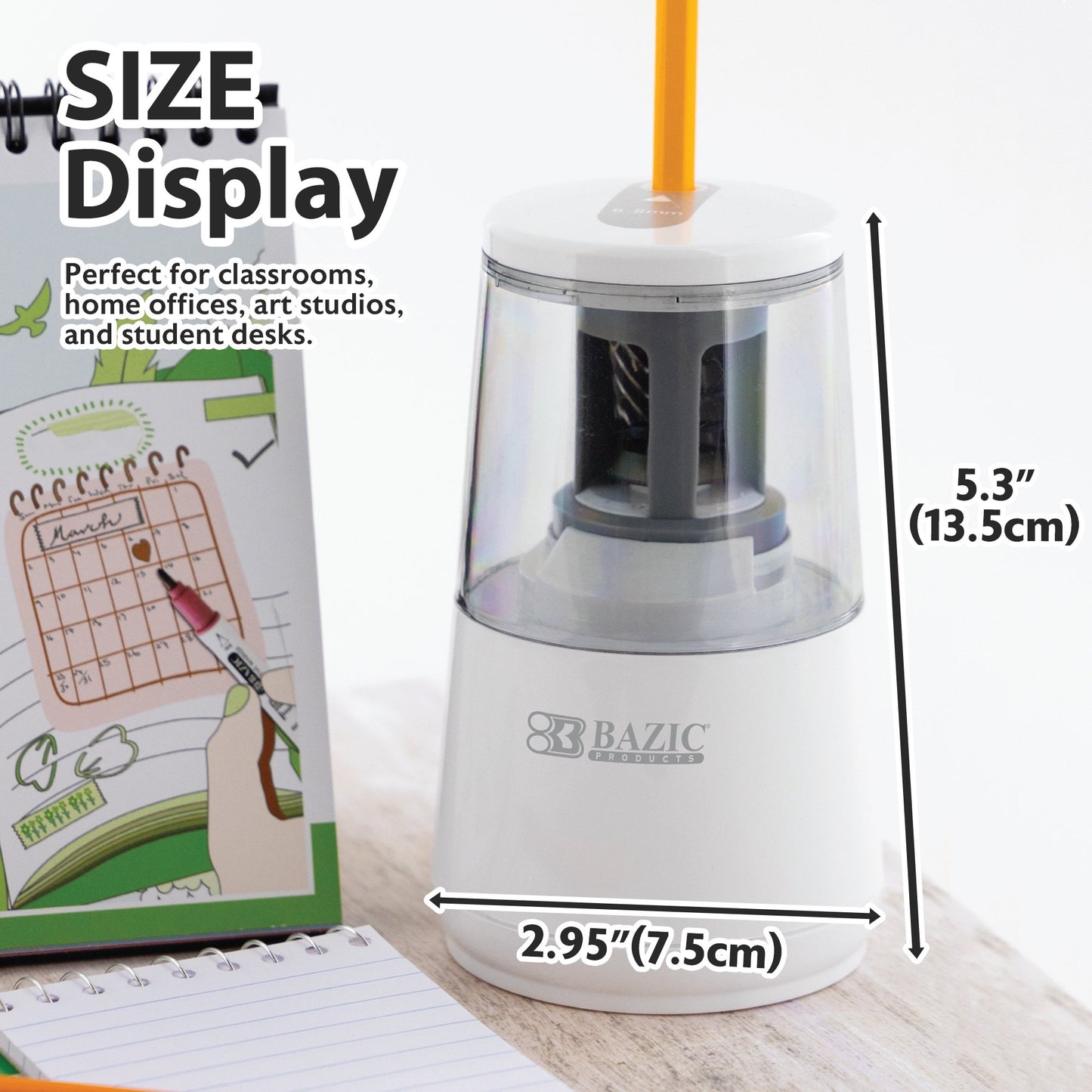 Electric Pencil Sharpener, Auto Stop for No.2/Colored Pencils (6-8mm), AC Adapter/Battery Powered