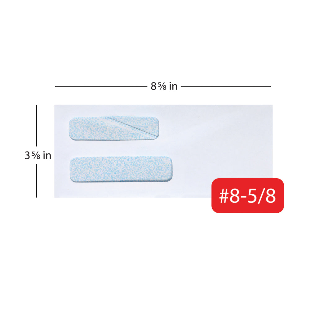 #8 5/8 Security Envelopes, Double Window, 3-5/8" x 8-5/8", Gummed Seal, White, Box Of 500