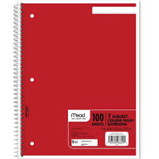 Mead Spiral Notebook, 8" x 11", 1 Subject, College Ruled, 200 Pages (100 Sheets), Color may Vary