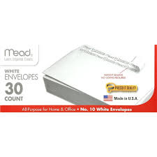Mead #10 White Self Adhesive White Envelopes 30 Count