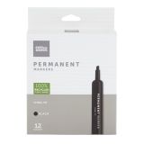 Permanent Markers, Chisel Point, Plastic Barrel, Black Ink, Pack Of 12