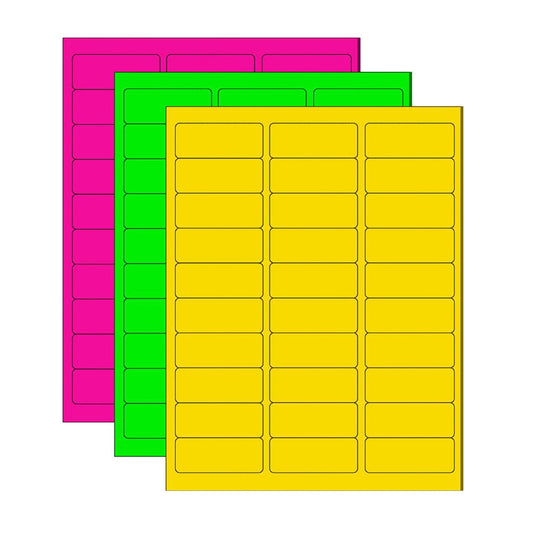 Assorted Neon Labels, 1" x 2-5/8", 30 per Sheet, 450 per Pack