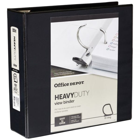 Heavy-Duty View 3-Ring Binder, 3" D-Rings Black