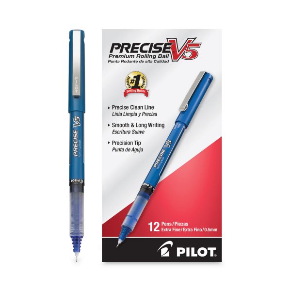 Pilot Precise V5 Liquid Ink Rollerball Pens, Extra Fine Point, Blue 12 Pack