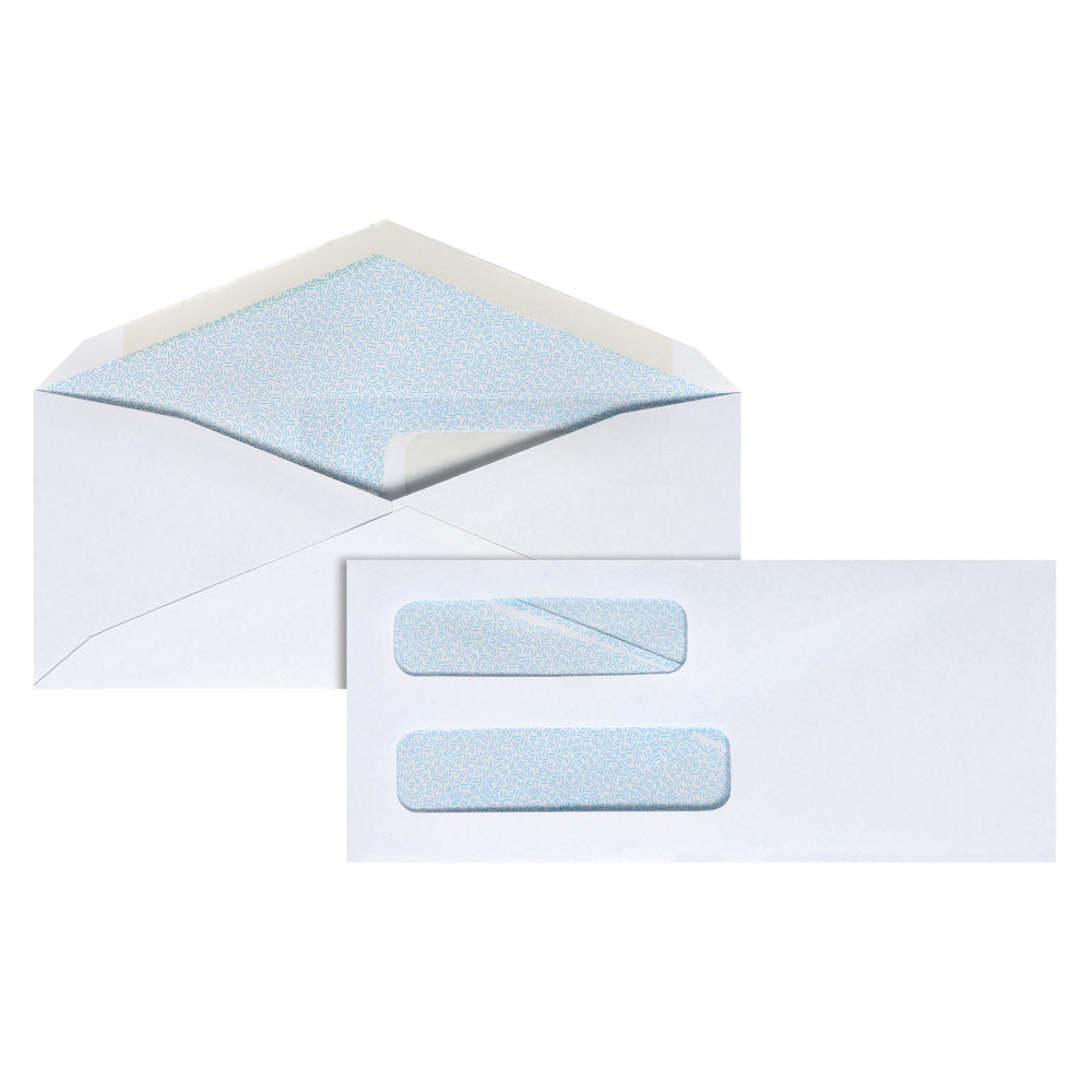 #8 5/8 Security Envelopes, Double Window, 3-5/8" x 8-5/8", Gummed Seal, White, Box Of 500