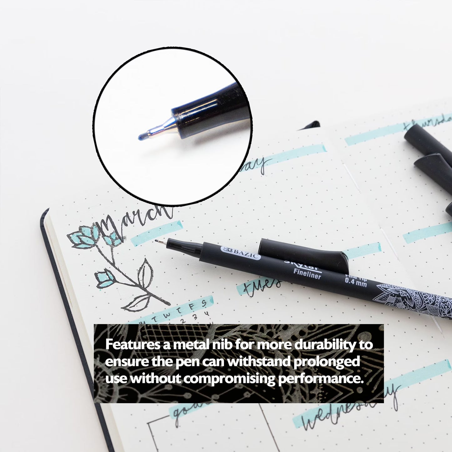 Skylar 0.4 mm Black Fineliner Pen 4/Pack