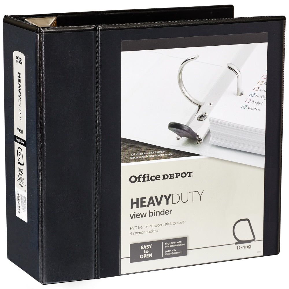Heavy-Duty View 3-Ring Binder, 5" D-Rings, Black