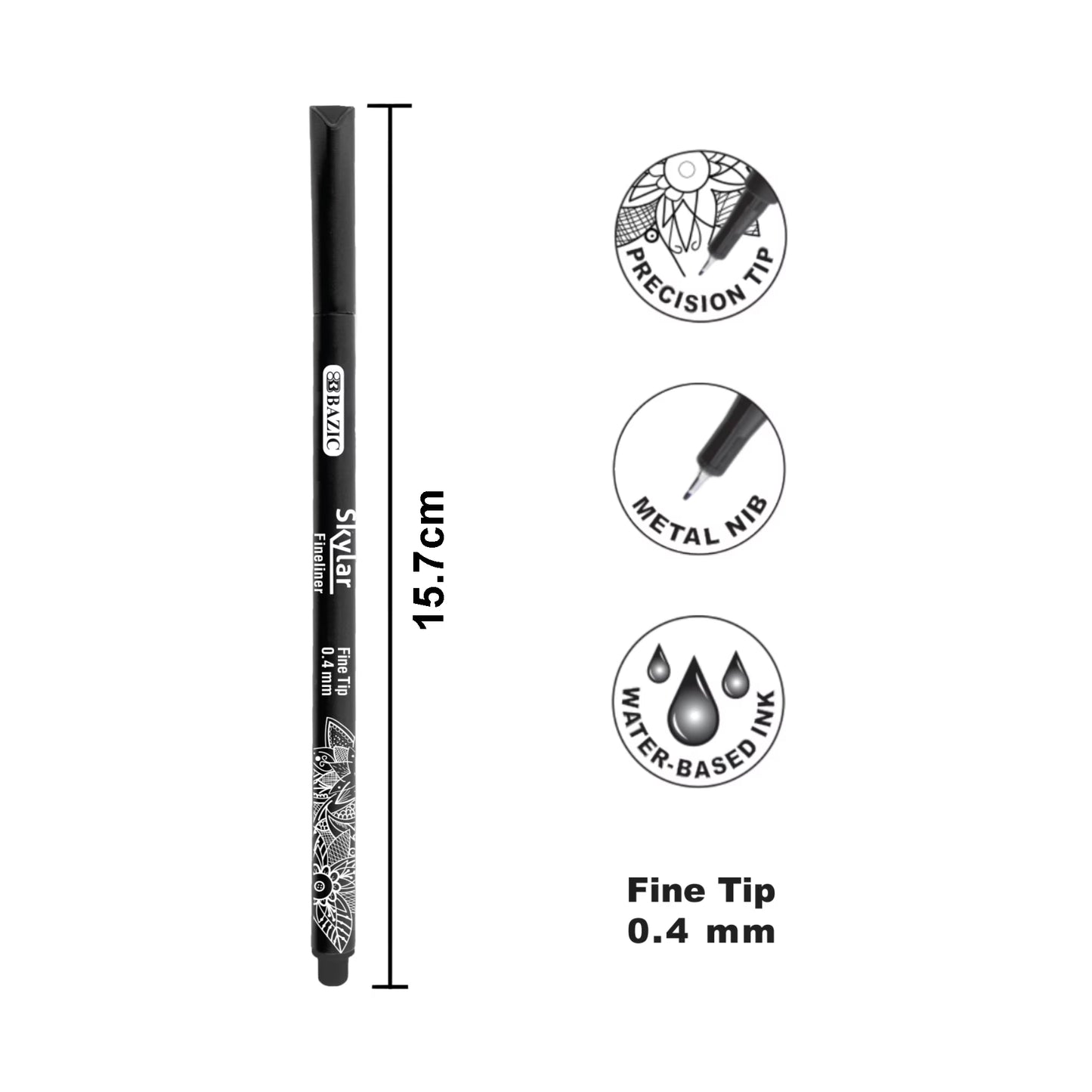 Skylar 0.4 mm Black Fineliner Pen 4/Pack