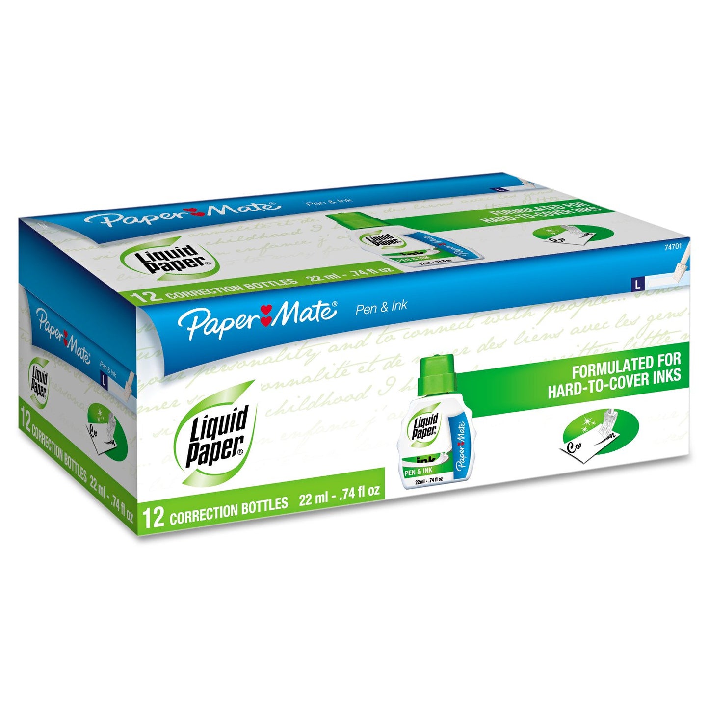 Liquid Paper Fast Dry Correction Fluid, 22 ml Bottle, White, 12/Pack