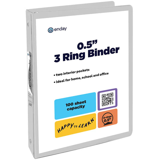 Enday 1/2" 3-Ring View Binder With 2-Pockets, Gray