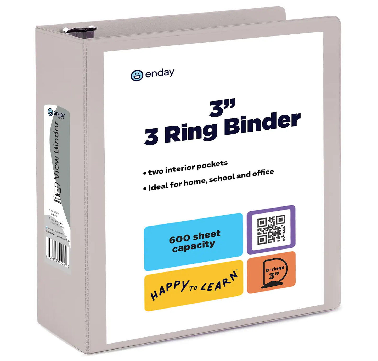 Enday 3″ Slant-D Ring View Binder With 2 Pockets, Gray