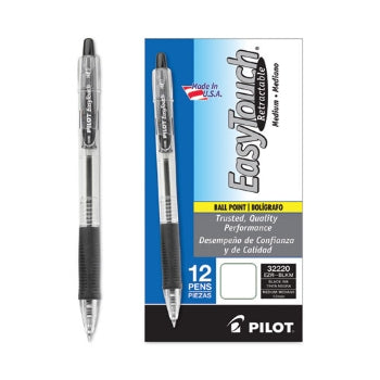 Pilot EasyTouch Retractable Ballpoint Pens, Medium Point, Black 12 Pack