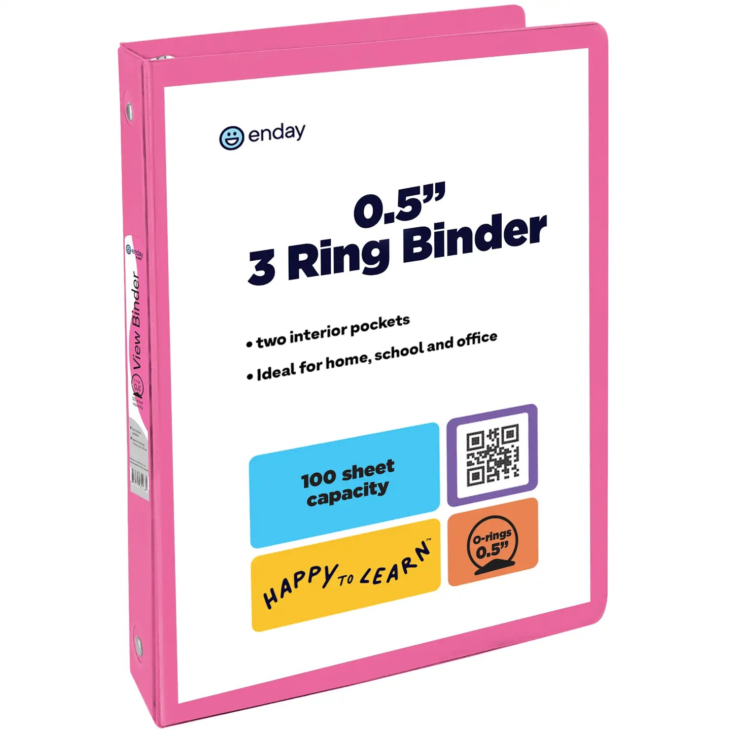 Enday 1/2" 3-Ring View Binder With 2-Pockets, Pink