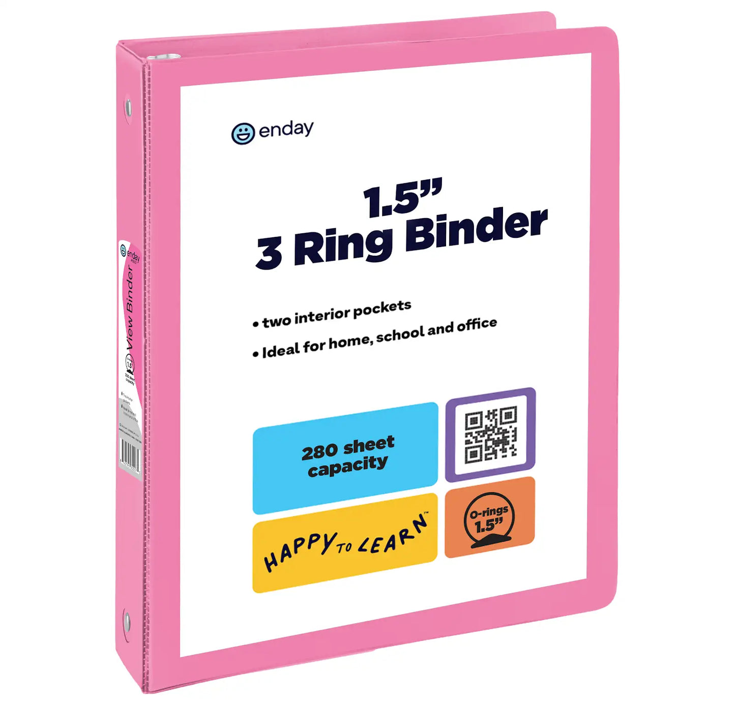 Enday 1-1/2" 3-Ring View Binder With 2-Pockets, Pink