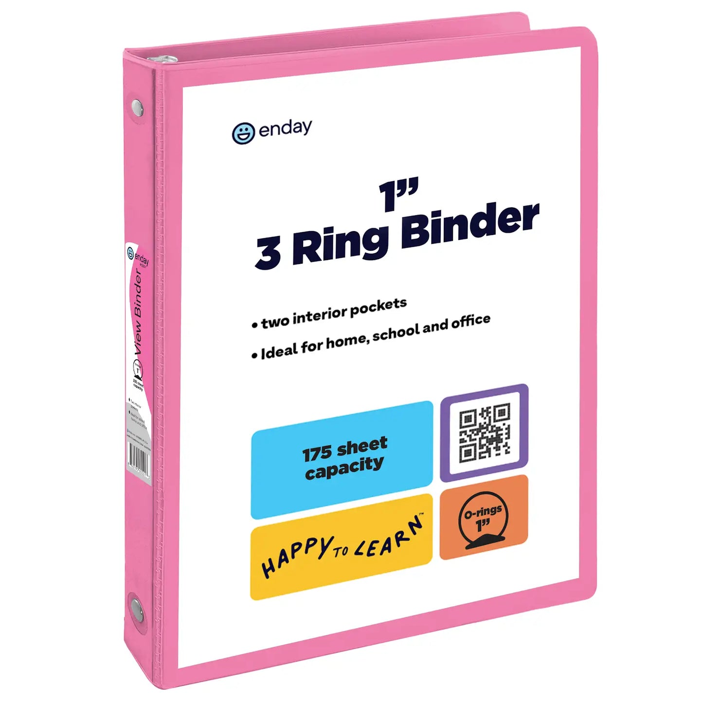 Enday 1" 3-Ring View Binder With 2-Pockets, Pink