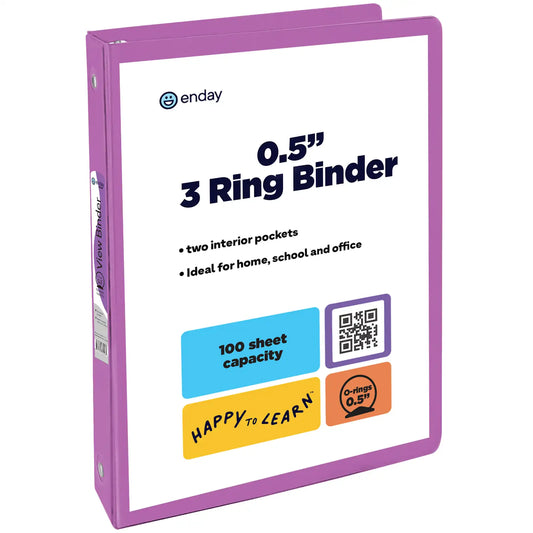 Enday 1/2" 3-Ring View Binder With 2-Pockets, Purple