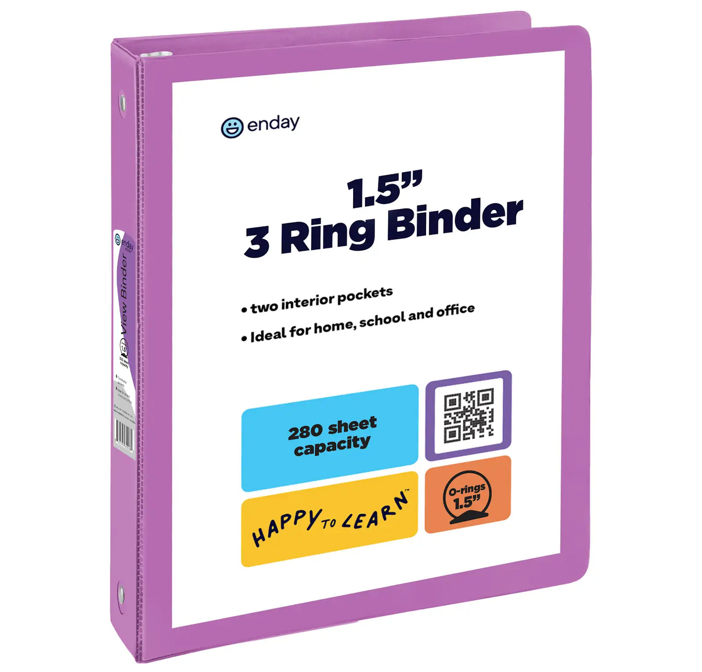 Enday 1-1/2" 3-Ring View Binder With 2-Pockets, Purple