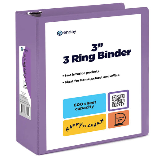 Enday 3″ Slant-D Ring View Binder With 2 Pockets, Purple