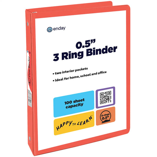 Enday 1/2" 3-Ring View Binder With 2-Pockets, Red