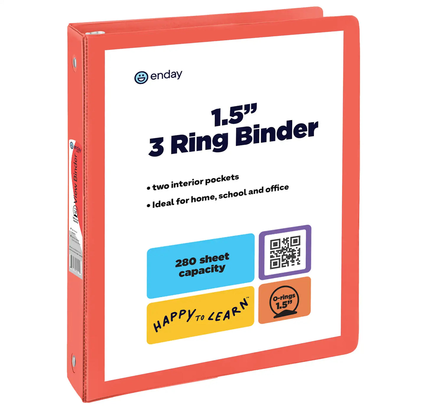 Enday 1-1/2" 3-Ring View Binder With 2-Pockets, Red