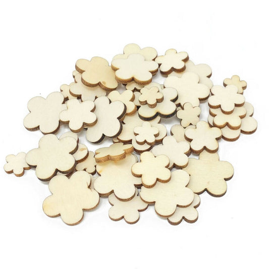 wooden bits flowers shape natural asst. sizes 60pc.