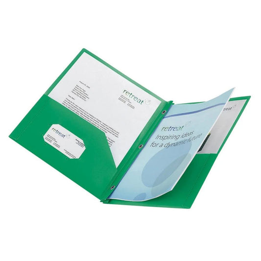 2-Pocket School-Grade Poly Folder with Prongs, Letter Size, Green