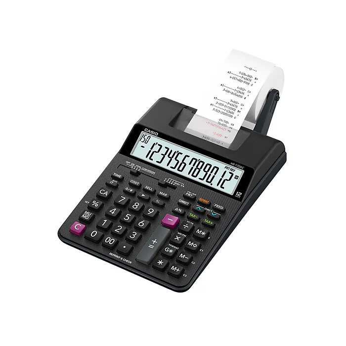 Casio HR-170RC Printing Calculator, Dual Power, Two-color Printing, Easy-to-read Display, Sign Change, Compact - 12 Digits