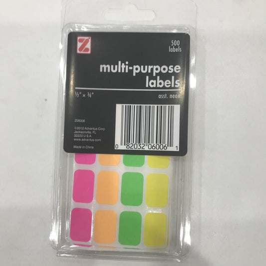 Multi Purpose Labels, Neon Colors, 500 Labels