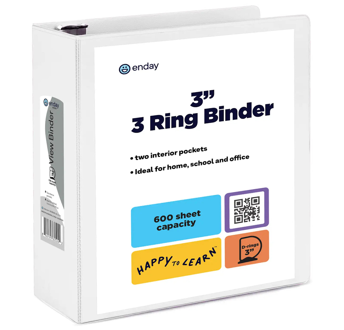Enday 3″ Slant-D Ring View Binder With 2 Pockets, White