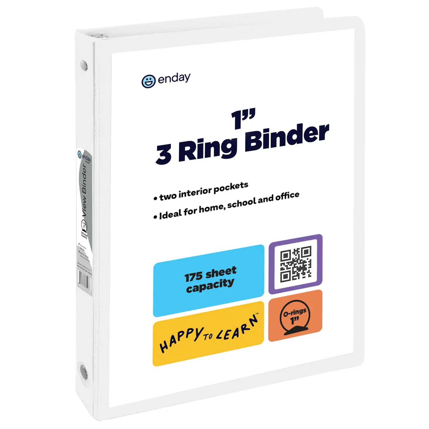 Enday 1" 3-Ring View Binder With 2-Pockets, White