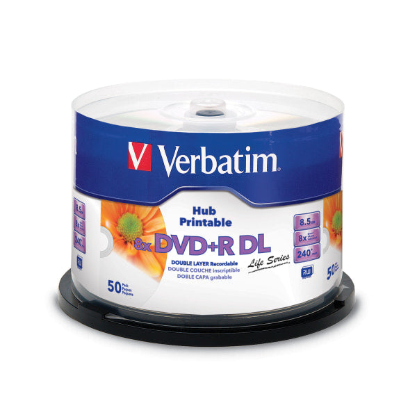 DVD+R DL 8.5GB 8X White Inkjet Hub Printable 50pk Spindle